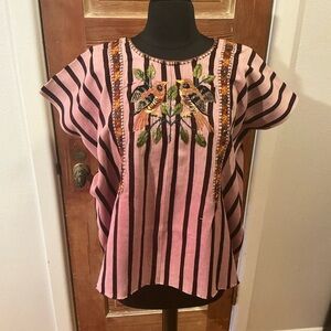 Handmade embroidered bird Guatemalan huipil blouse